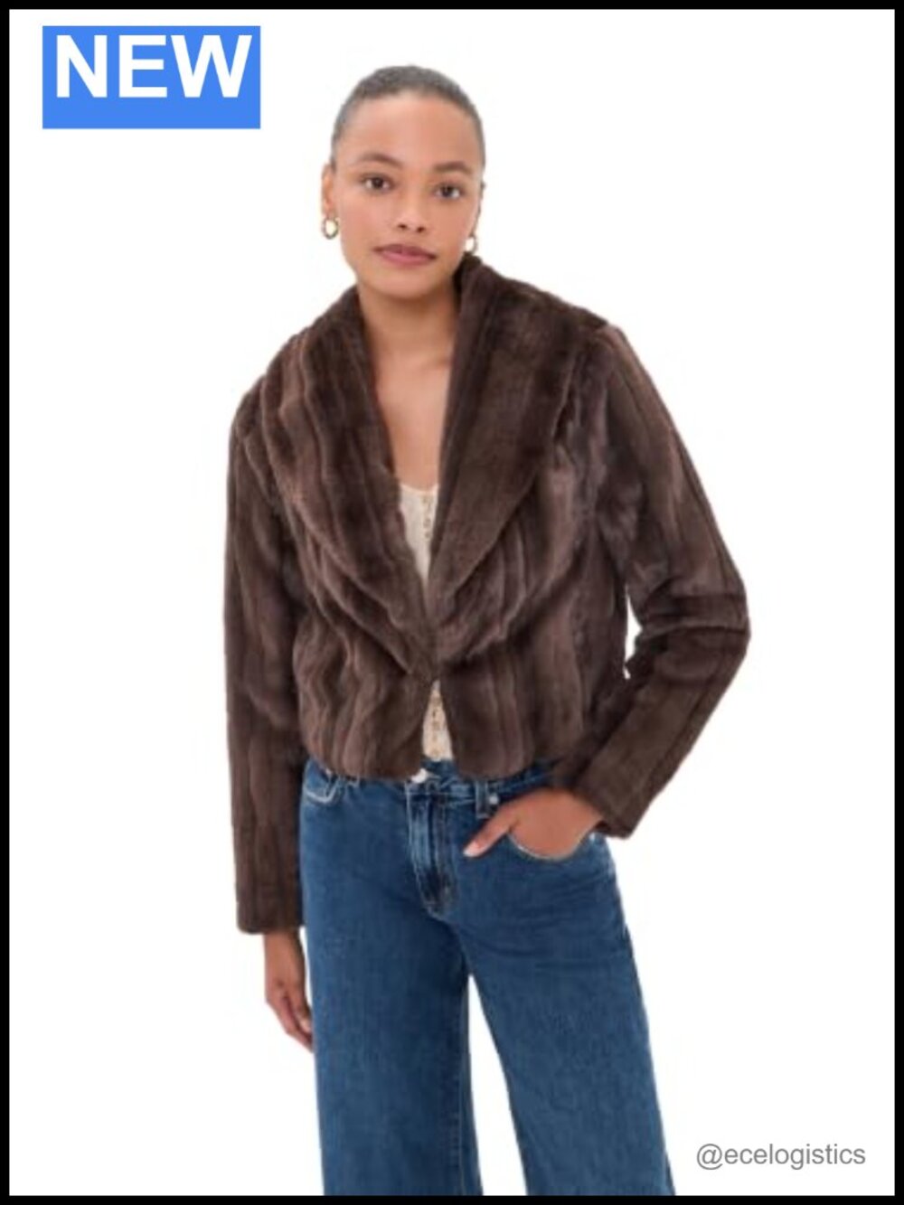 L'AGENCE Davy Crop Faux Fur Jacket Hook-and-Eye Closure